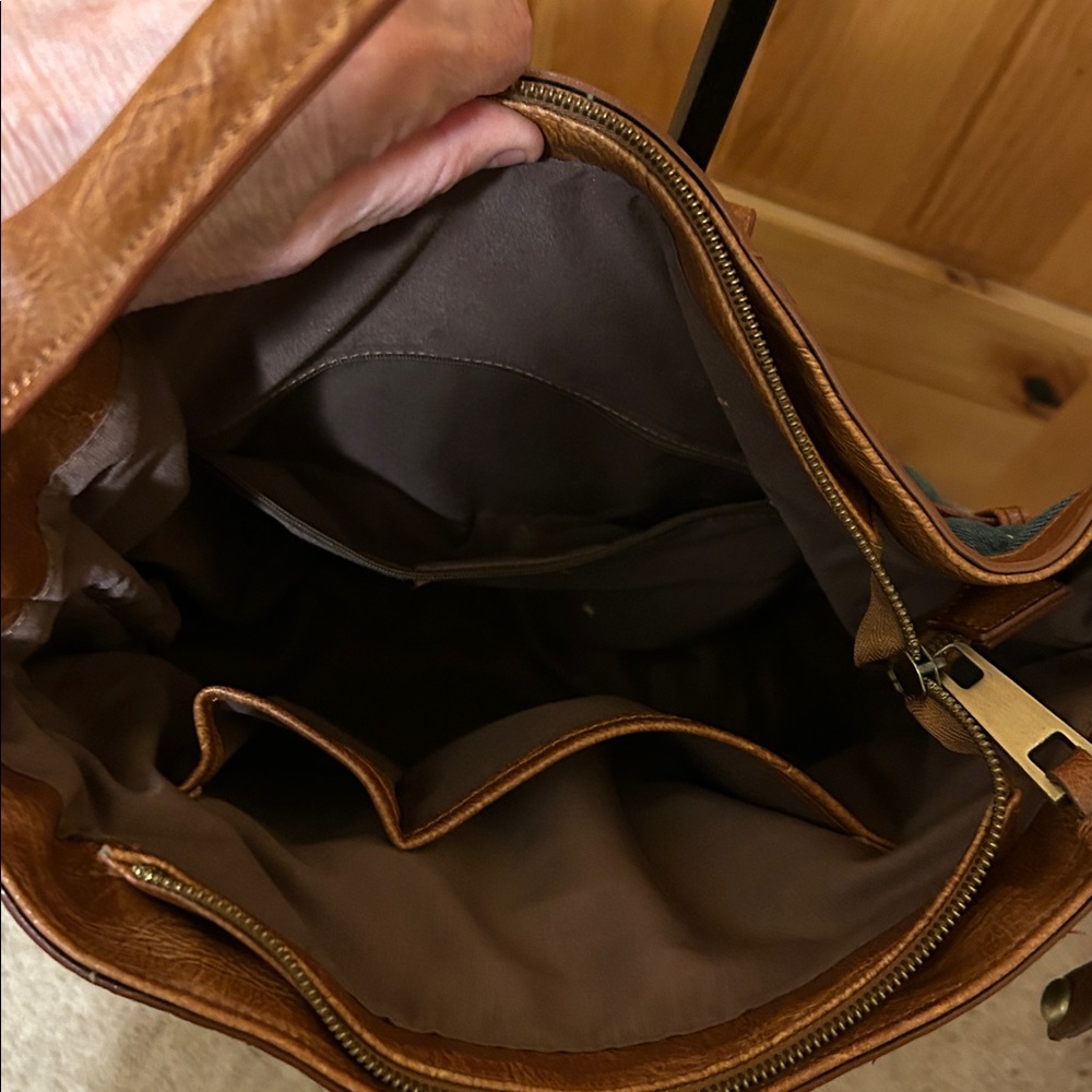 Denim and Faux Leather Diamond Stitched Hobo Style Bag - Picture 7 of 15